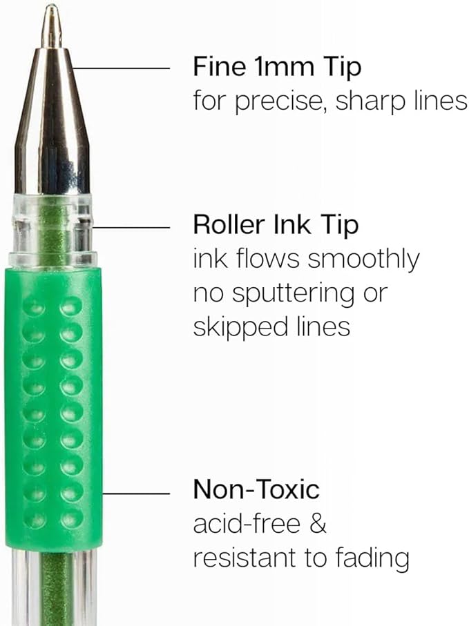 KINGART 400-24G Green Tones Rollerball Gel Pens, Set of 24 Colors, XL Ink Cartridge - More Ink, All Ages, Writing, Coloring, Doodling, Scrapbooking, Journaling & More