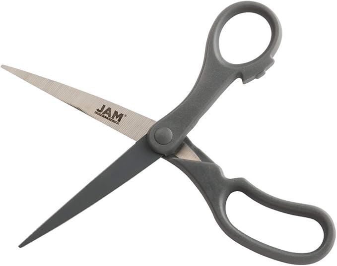 JAM PAPER Multi-Purpose Precision Scissors - 8 Inch - Grey - Ergonomic Handle & Stainless Steel Blades - Sold Individually