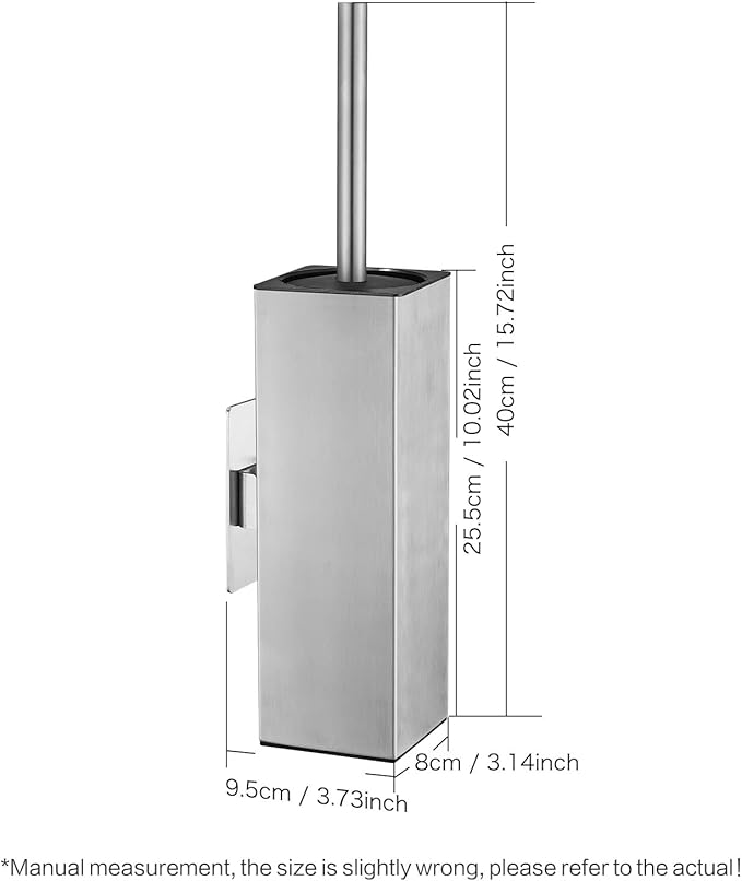 Brushed Gold Stainless Steel Toilet Brush, Square No-Punch Hook Base Toilet Brush Holder Removable Inner Bucket and Splash Proof Cover - Soft Bristles (Non-Drill Square Plastic caps Brushed)