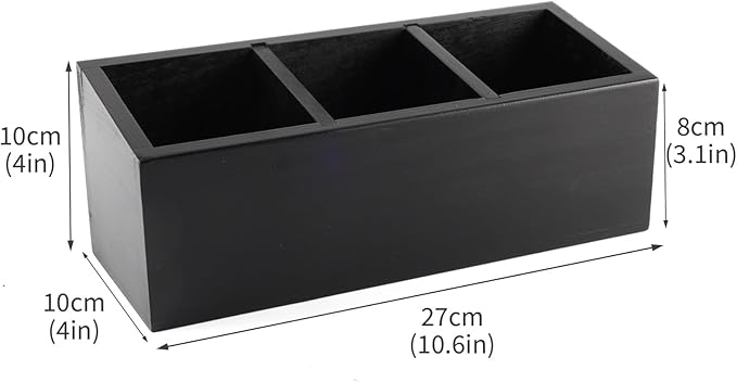 Wood Pen Holder,Office Desk Organizers and Accessories,Pencil Holder for Desk With 3 Compartments,Pencil Dispenser for Classroom,Makeup Storage,Black