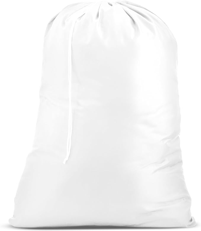 Handy Laundry Polyester Bag - Locking Drawstring Closure and Machine Washable. These Bags will Fit a Laundry Basket and Strong Enough to Carry up to 1 Load. (White)