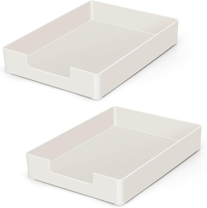 Letter-Size Tray Desk Letter Paper Tray Stackable Letter Tray Paper Holder File Organizer for Office Supplies School Home Desk Accessories Anti-Skid Stacking (White) 2Pcs