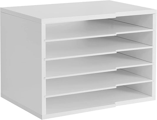 LAPTAIN Desktop File Sorter with 4 Adjustable Shelves for Home and Office, Paper Letter Tray Organizer Wall Mount, White