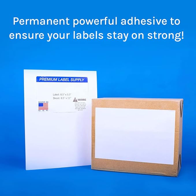 Premium Label Supply 8.5" x 5.5" Half Sheet Self Adhesive Shipping Labels for Laser or Inkjet Printer (4000 Labels)
