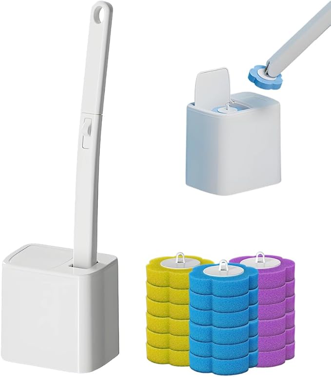 Disposable Toilet Brush, 2025 New Toilet Brush Holder, Compact Wall Mounted Toilet Brush for Modern Bathrooms, Hygienic Toilet Cleaner for Families (Wihte+18PCS Brush Heads)