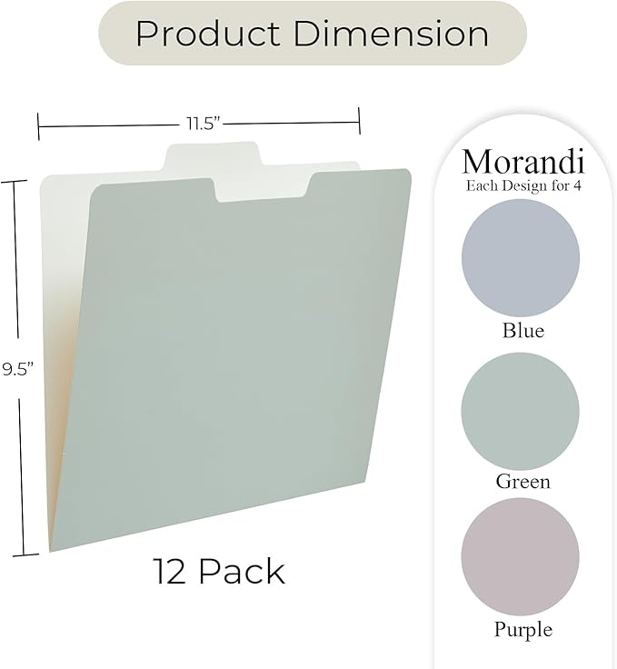 Y YOMA 12 Pack Colored File Folders Letter Size Decorative File Folder with 1/3-Cut Tab Cute Pretty Colored Heavyweight Filing Folder File Organizers for Office School Home Desktop, Morandi Color