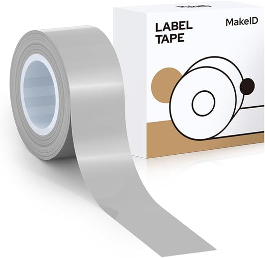 MakeID E1 Q1 Label Maker Tape Refills, 16mm x 4m (0.63" x 13') Continuous Sticker Thermal Laminated Waterproof Self-Adhesive Multipurpose Labeling Tape Replacement