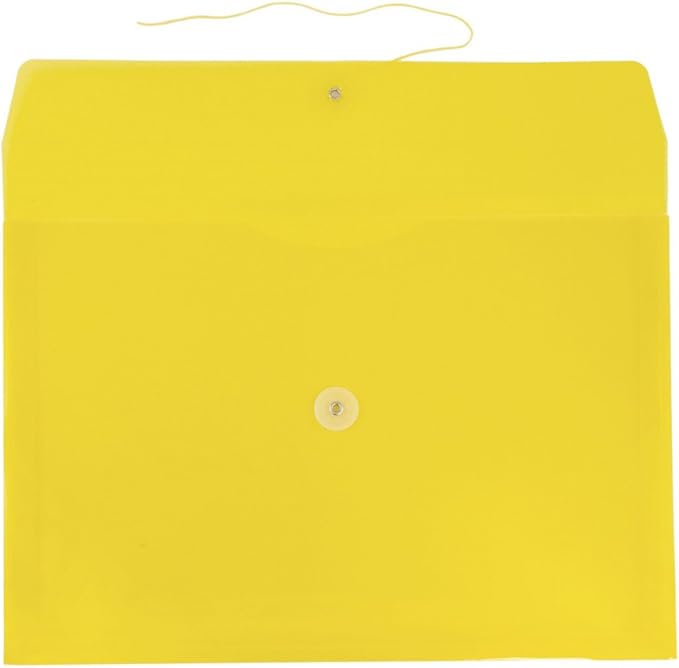 JAM PAPER Plastic Envelopes with Button & String Tie Closure - Letter Booklet - 9 3/4 x 13 - Yellow - 12/Pack
