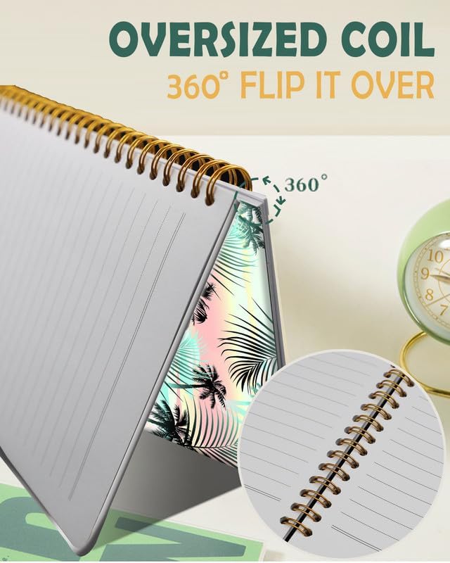 Ruled Spiral Writing Notebook,A5 Hardcover Lined College Journal for Women Lady Girl,Strong Twin-Wire Binding with Premium Paper,8.4" X 6",Perfect for School,Office,Home Gifts(Palm Tree Beach)