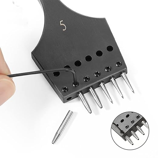 WUTA Removable Circle Leather Hole Punch Lacing Stitching Professional Working Hand Tool Kit Round Hole Puncher Craft Chisel Cutting Punches Kits 2nd Generation 5mm-(2+6)