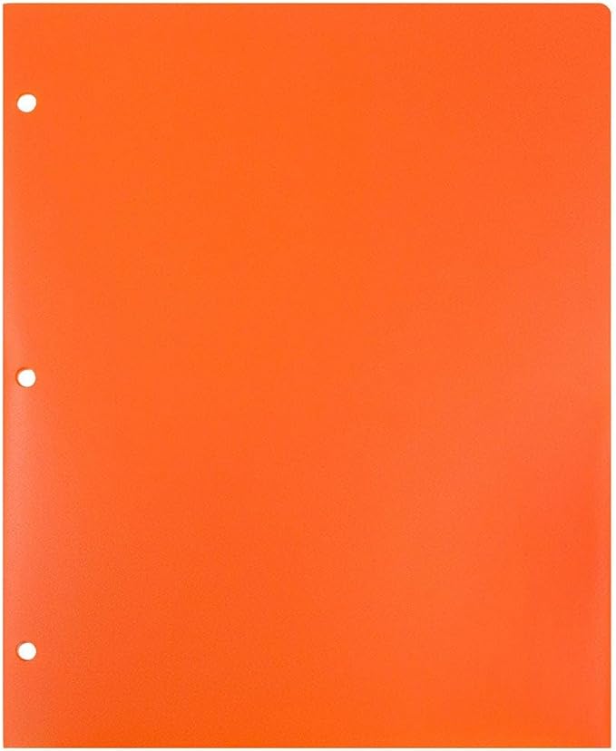 JAM PAPER Heavy Duty Plastic 3 Hole Punch Pocket Folders - Extra Tough School Folders - Orange - Bulk 144/Box