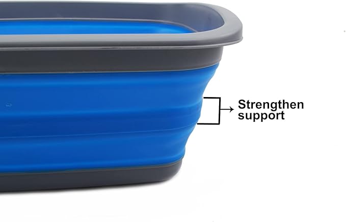 SAMMART 10L (2.6 Gallon) Collapsible Tub-Foldable Dish Tub-Portable Washing Basin-Space Saving Plastic Washtub (Dark Grey/Blue, 1)