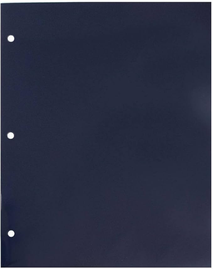 JAM PAPER Laminated Two Pocket Glossy 3 Hole Punch School Folders - Letter Size - High Gloss Navy Blue - 6/Pack