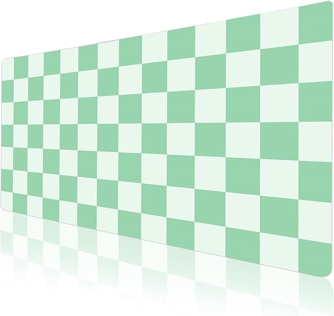 Colorful Star Large Mouse Pad, PU Leather Waterproof Desk Mat, Computer Gaming Mouse Pad, XXL Full Table Mousepad Non Slip Desk Pad for School Office Home 31.5" x 15.7" - Green Checkerboard