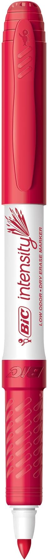 BIC Intensity Red Low Odor Dry Erase Markers, Fine Tip, 12-Count Pack of Erasable Markers With Low-Odor Ink for a Pleasant Writing Experience