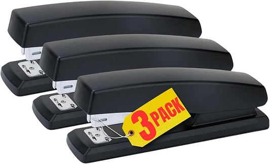 1InTheOffice Office Stapler for Desk, Heavy Duty Desk Stapler, Black, 20 Sheets Capacity, (3 Pack)