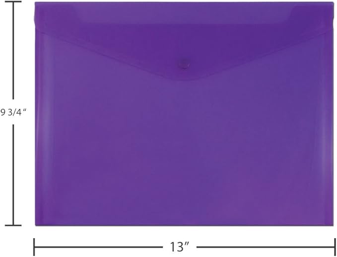 JAM PAPER Plastic Envelopes with Snap Closure - Letter Booklet - 9 3/4 x 13 - Purple - 12/Pack