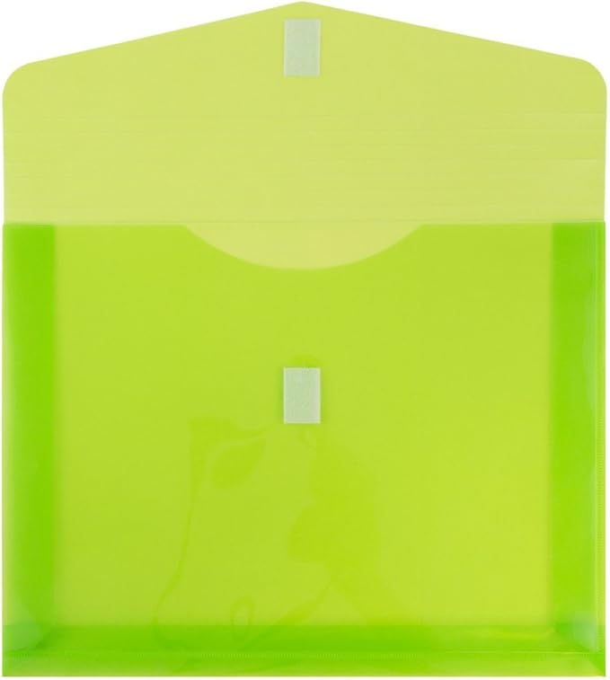 JAM PAPER Plastic Expansion Envelopes with Hook & Loop Closure - Letter Booklet - 9 3/4 x 13 with 2 Inch Expansion - Lime Green - 12/Pack
