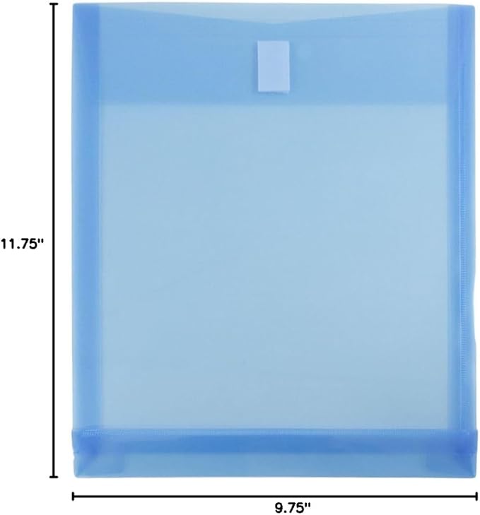 JAM PAPER Plastic Expansion Envelopes with Hook & Loop Closure - Letter Open End - 9 3/4 x 11 3/4 with 1 Inch Expansion - Blue - 12/Pack