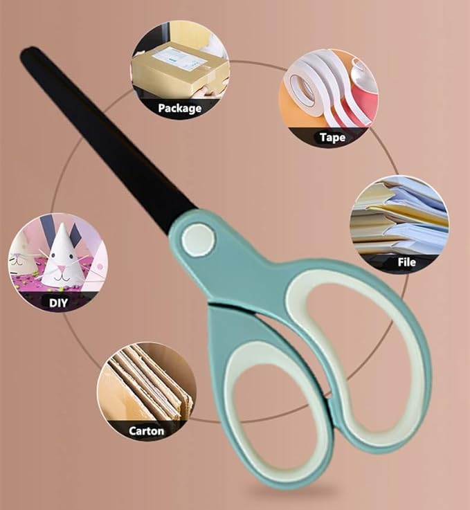 Non Stick All Purpose Titanium Coating Craft Scissors with Soft Grip, Blunt Tip Fabric Shears Kids Scissors for Office Home School, Left & Right Handed (1 Pack, Dark Blue)