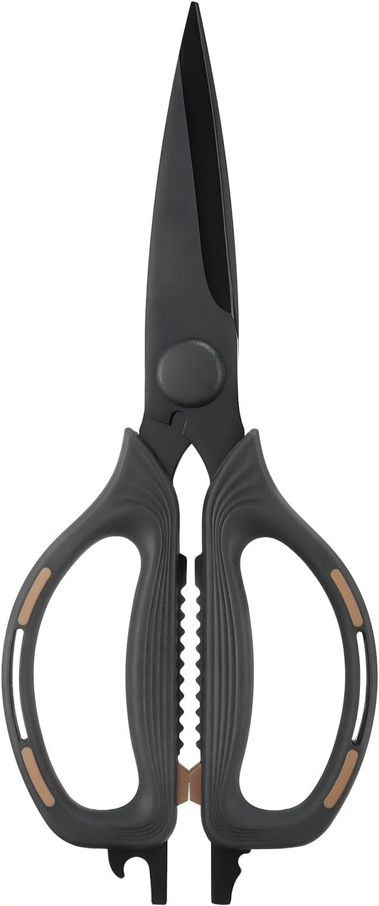 Kitchen Shears Scissors Food Scissors, 8-in-1 Multifunction Japanese Stainless Steel Meat Shears, Dishwasher Safe Sharp Shear All Purpose with Comfort Grip, Ideal for Everyday Use-Black
