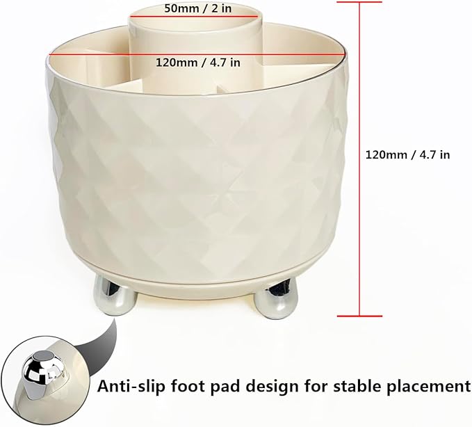 360° Rotating Pencil Holder for Desk, Makeup Brush Holder with 6 Slots, Desk Organizer for Writing Utensil, Office and School Supplies (Milky White)