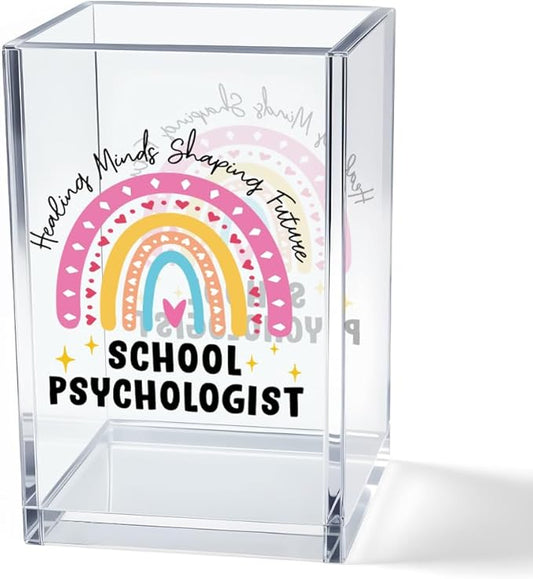 Healing Minds Shaping Future School Psychologist Acrylic Cosmetic Pencil Pen Holder Cup, Back to School Gifts for Teacher Psychologist, Appreciation Thank You Gifts for Women Men Teacher
