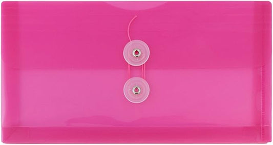 JAM PAPER Plastic Envelopes with Button & String Tie Closure - #10 Business Booklet - 5 1/4 x 10 - Fuchsia Pink - 12/Pack