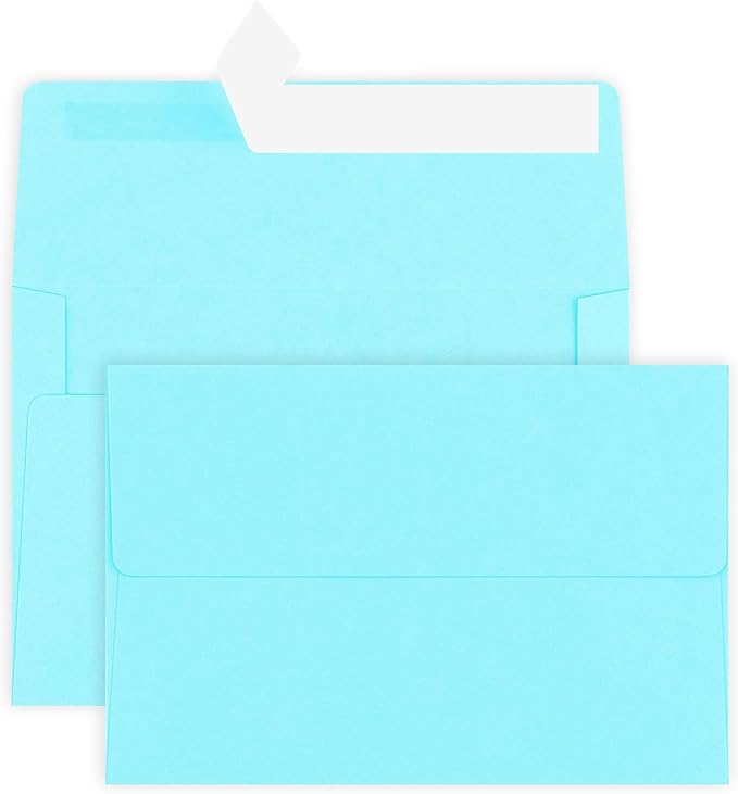 50 Pack A4 Sky Blue Self Seal Envelopes, 4x6, Printable, Modern, Wedding, Perfect for Invitations, Business Cards, Baby Showers, Greeting Cards