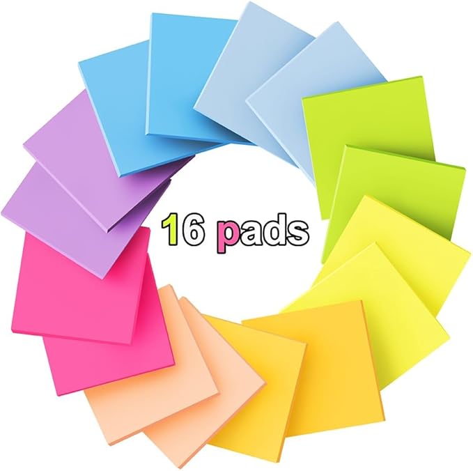 (16 Pack) Pop Up Sticky Notes 3x3 in Accordion Stickies Super Sticking Power Memo Pads Bright Colors