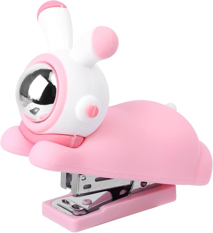 Honagu Cute Stapler, Cartoon Stereoscopic Silicone Stapler, Labor-Saving Office Supplies, Desktop Stationery Gift for Students Kids (Long Ear Pink)