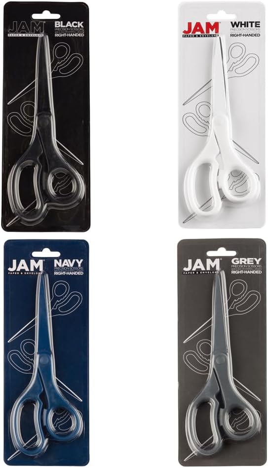 JAM PAPER Multi-Purpose Precision Scissors Set - 8 Inch - Business Assortment - Ergonomic Handle & Stainless Steel Blades - 4/Pack