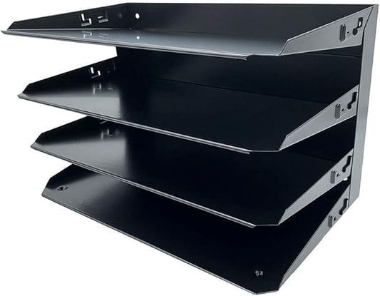Huron Desktop Horizontal 4-Slot Legal File Binder Organizer Storage Letter Tray, Black Commercial Grade Steel