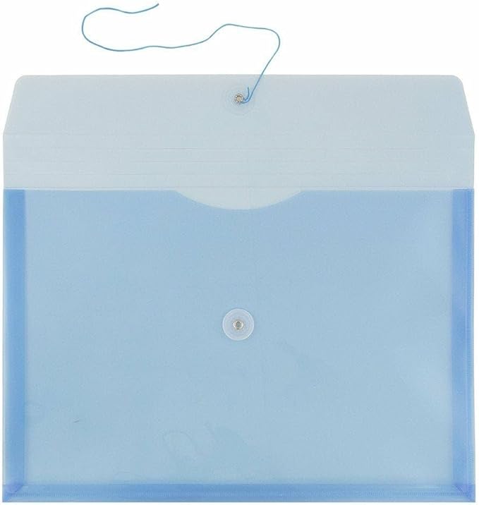 JAM PAPER Plastic Envelopes with Button & String Tie Closure - Legal Booklet - 9 3/4 x 14 1/2 - Blue - 3/Pack