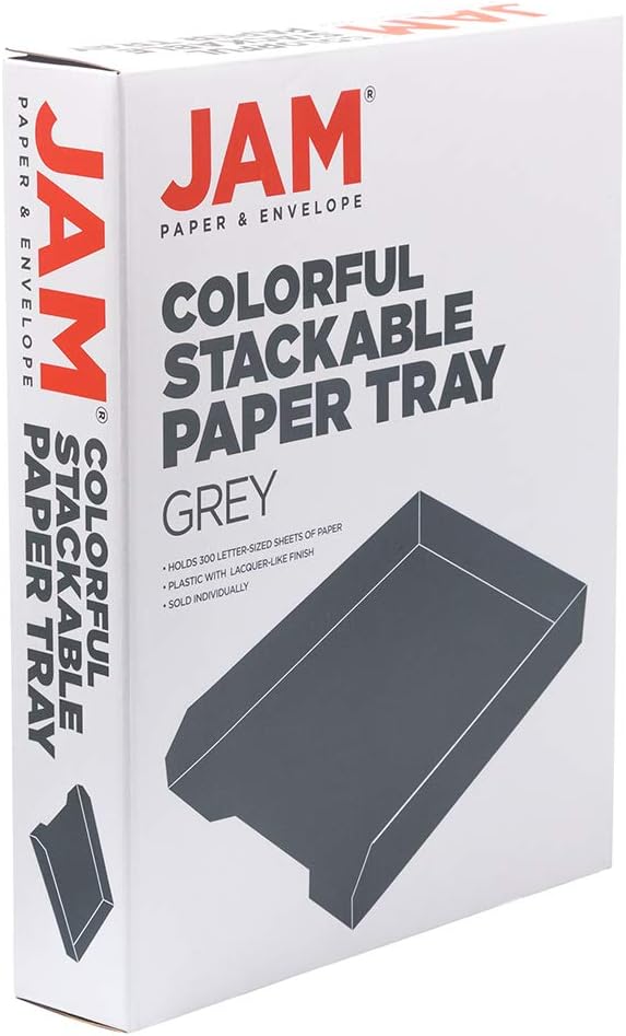 JAM PAPER Stackable Paper Trays - Grey - Desktop Document, Letter, & File Organizer Tray - Sold Individually