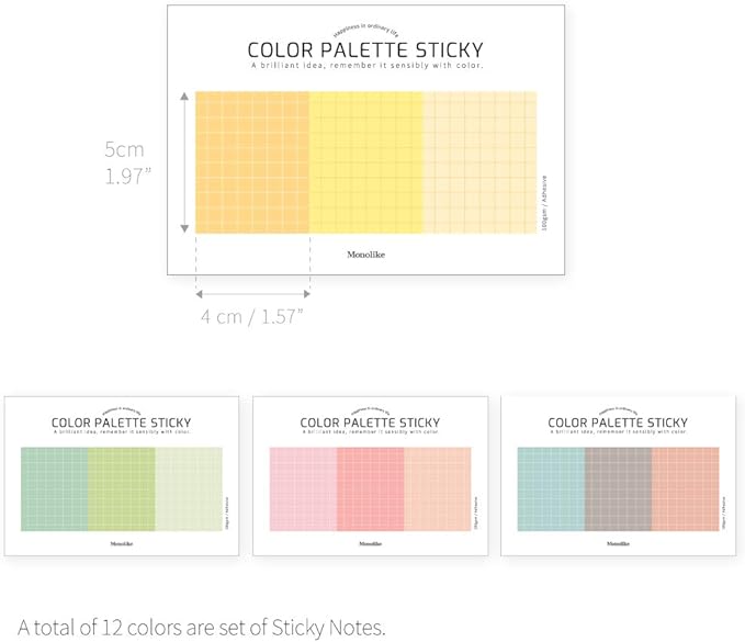 Monolike Color Palette Sticky Grid 300 C Set 4p - Self-Adhesive Memo Pad 30 Sheets