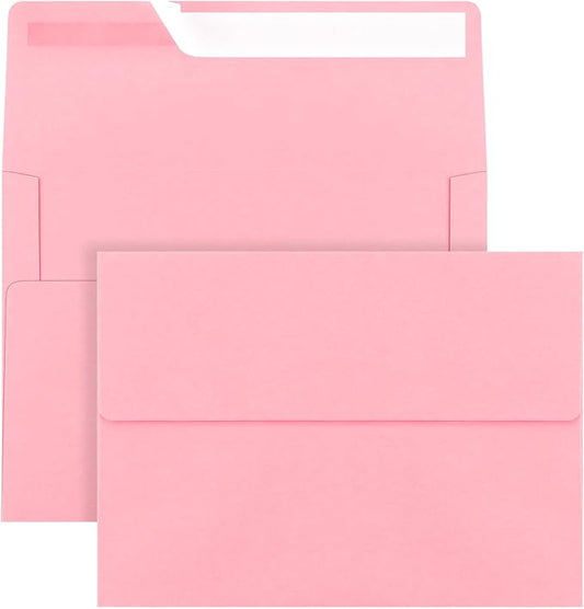 50 Pack 5x7 Envelopes, A7 Pink Envelopes Self Seal, Printable Envelopes for Invitation, Baby Shower, Birthday Party, Wedding, Postcards, Mailing, Greeting Cards