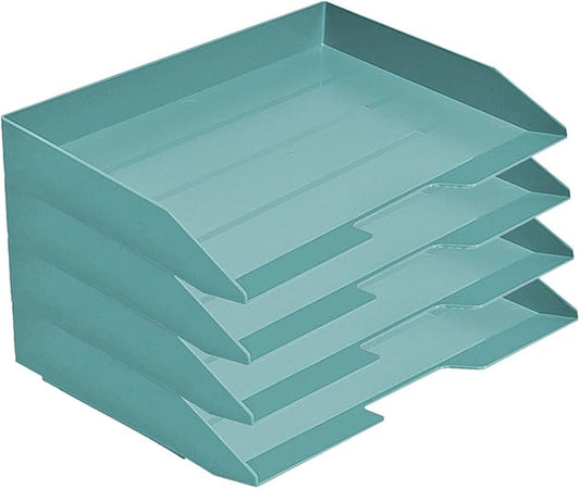 Acrimet Stackable Letter Tray 4 Tier Side Load, Plastic, Desktop File Organizer (Solid Green Color)