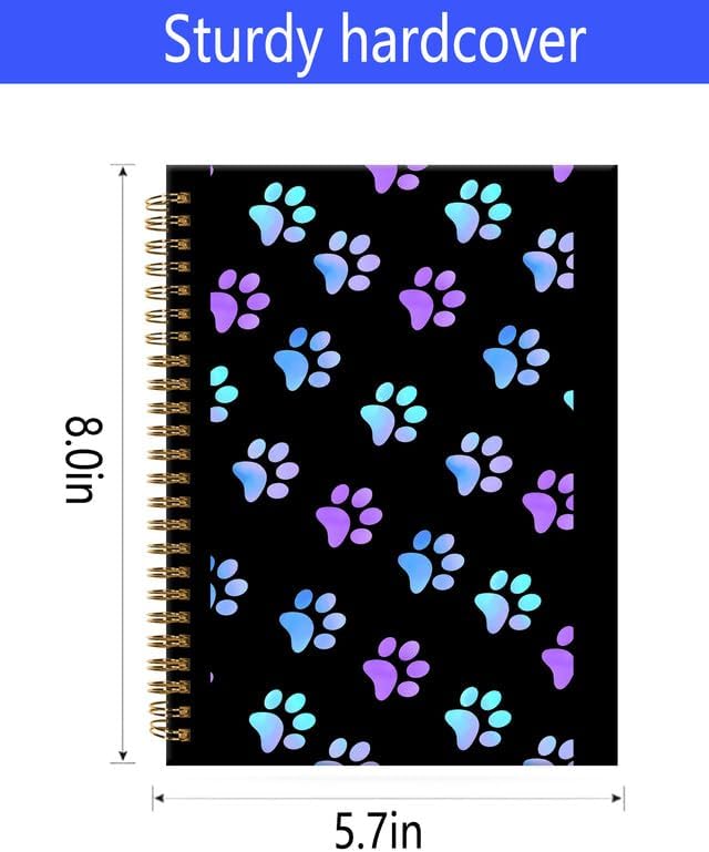 Spiral Journal Notebook,A5 Hardcover Lined Journals for Women Girl 6 x 8.3 in,120 Pages Thick Paper,Cute College Ruled Writing Notebook for Gifts Office Work School(Purple Dog Paw)