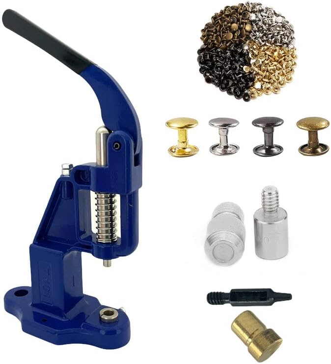 Hobby Trendy Hand Press with 1000 Sets of Iron 9mm Double Capped Rivets with Dies and Hole Punch(Navy Press,Combo(Colorsx250) Rivets)