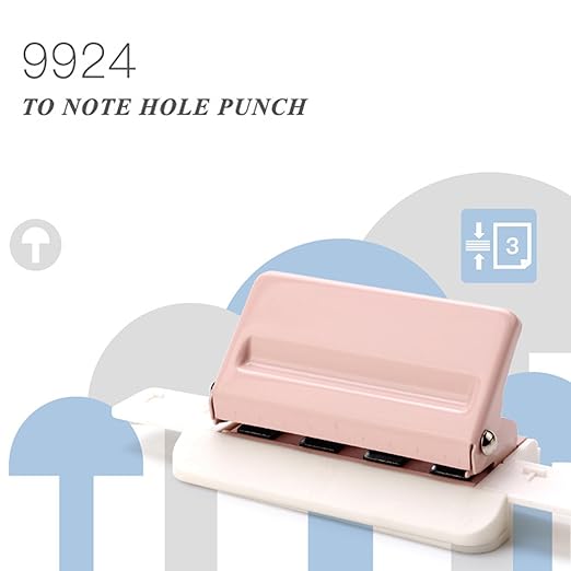 Pssopp Mushroom 4 Holes Puncher, Handheld DIY Punch Paper Cutter with Ruler 3 Sheets Punch Capacity for Discbound Notebooks Planners (Roseate)