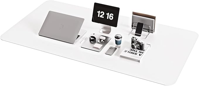 YSAGi Non-Slip Leather Desk Pad XL Size, Waterproof Laptop Computer Desk Keyboard Mat, Table Protector Blotter Mat, Large Mouse Pad for Office/Work/Home/Decor(White, 47.2" x 23.6")-No Band