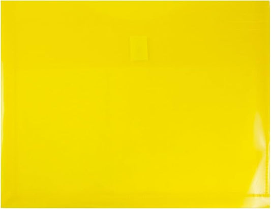 JAM PAPER Plastic Expansion Envelopes with Hook & Loop Closure - Letter Booklet - 9 3/4 x 13 with 1 Inch Expansion - Yellow - 12/Pack