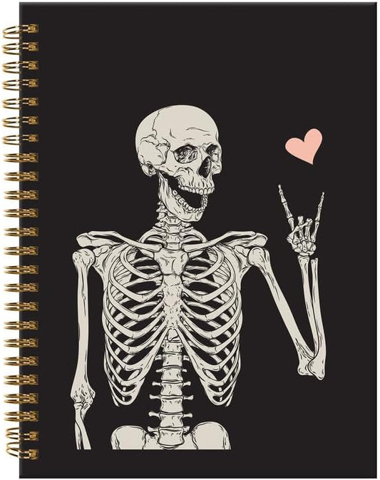 Spiral Journal Notebook,A5 Hardcover Lined Journals for Women Girl 6 x 8.3 in,120 Pages Thick Paper,Cute College Ruled Writing Notebook for Gifts Office Work School(Skull Heart)