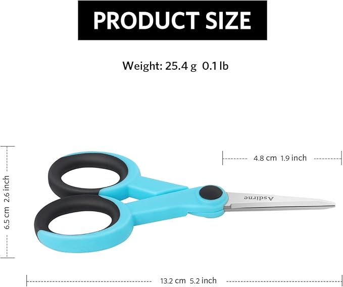 5” Detail Scissors, Embroidery Scissors with Sharp Stainless Steel Blade and Soft Handles, Great for Sewing, Craft, Office and School, 3 Pcs, Blue/Black