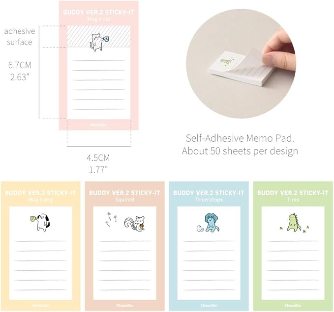 Monolike Buddy Ver.2 Sticky-it - 5p Set Self-Adhesive Memo Pad 50 Sheets