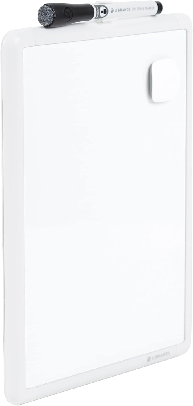 U Brands Contempo Magnetic Dry Erase Board White Board, 8.5" x 11", White Modern Frame, Includes Magnet and Marker