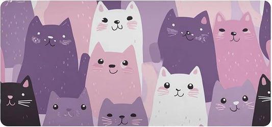 Mouse Pad Desk Mat Leather Desk Pad Large Gaming Desk Cover Protector Mat for Keyboard Computer Laptop Office Waterproof 47.2 x 23.6 Inch Pink and Purple Cats