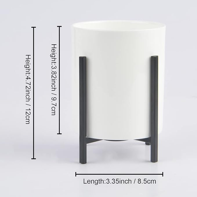 Durable Ceramic Pen Cup, Desk Ceramic Pencil Cup with Metal Legs, Black and White Pen Holder Cup for Office, Desk Decor for Women Girls