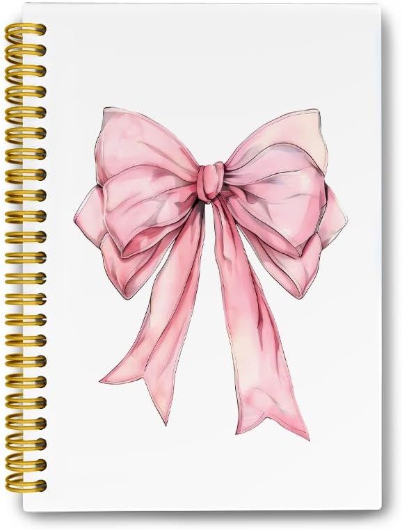 LiTiu Cute Pink Bow Preppy Notebook Journal, Cute Spiral Journaling Notebooks for School Teen Girls, Coquette Preppy Spiral Campus Notebook 80 Sheets 5.8x8.3